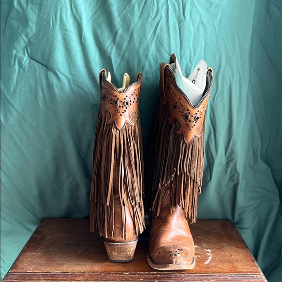 Corral Boots Shoes - Fringed Western Heeled Boots in Brown